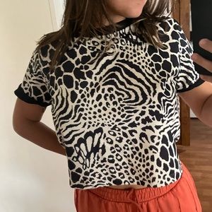 Adidas 3 Stripes Crop Tee in Animal Print